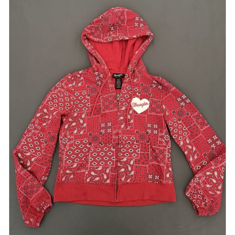 Wrangler Jacket Womens Size Small Red Paisley Western Cowgirl Zip Up Hooded